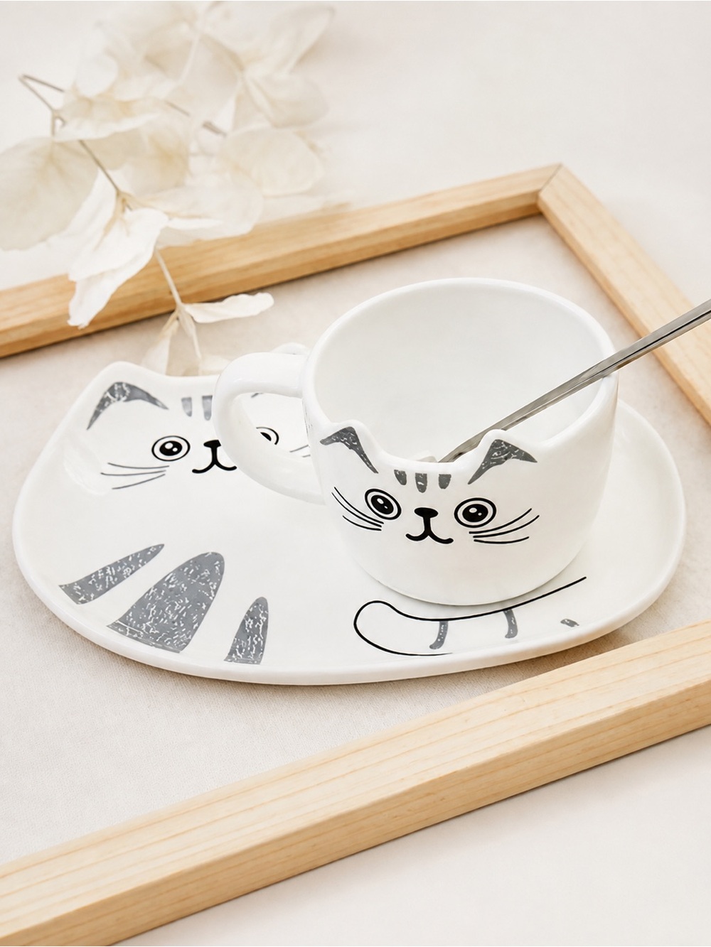 Cat Ceramic Mug Cup & Saucer Set